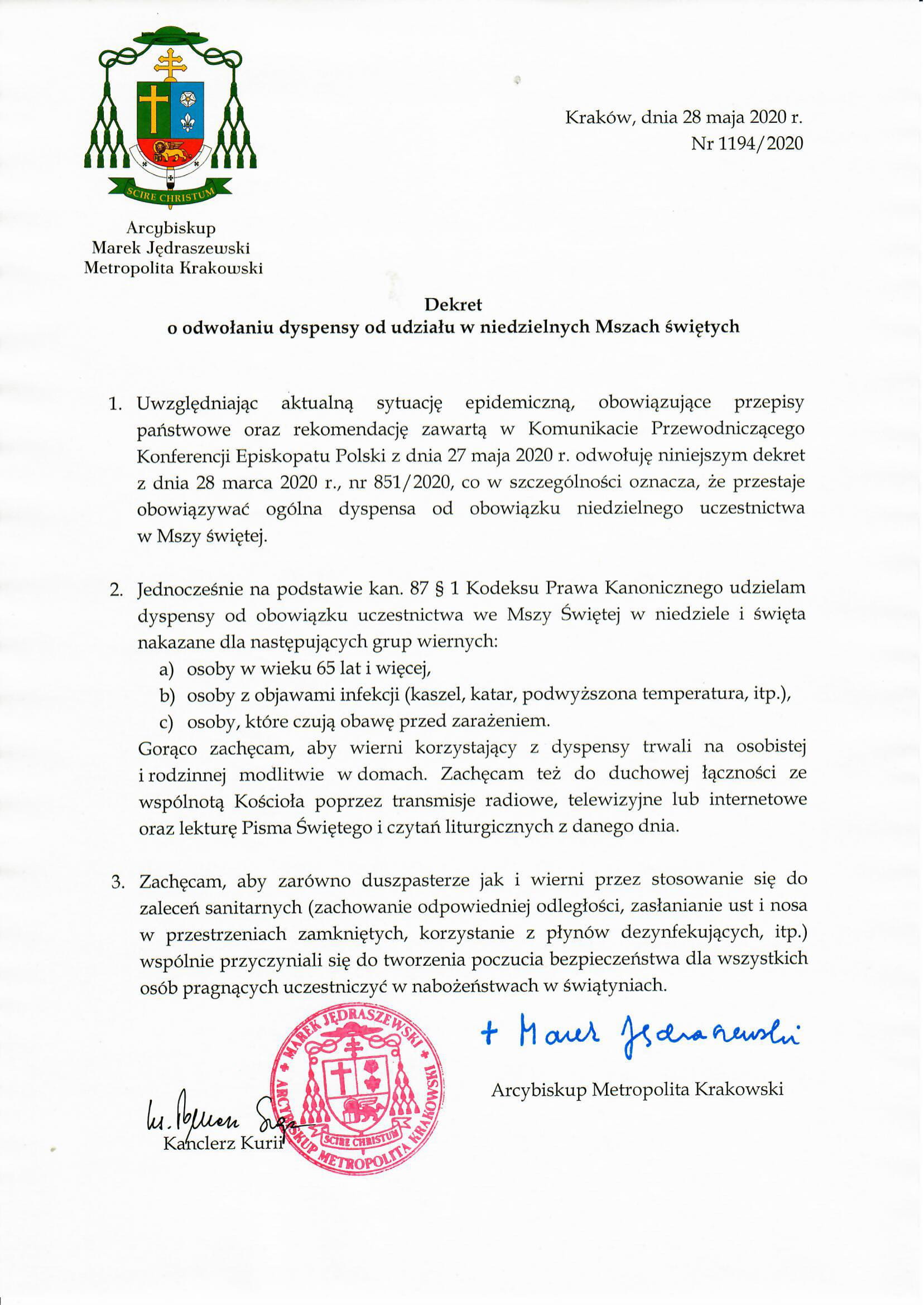 Dekret o odwołaniu dyspensy